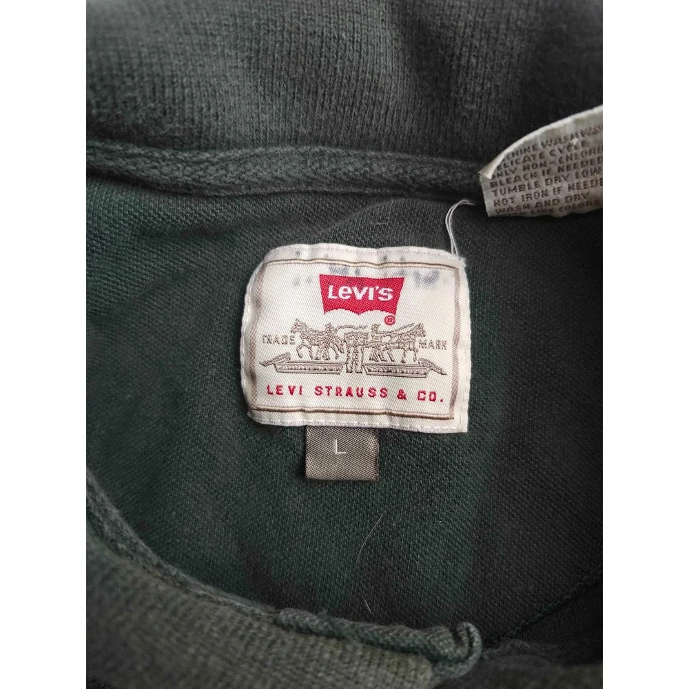 Levis Mens Polo Shirt Large Green Short Sleeve Pique Knit Casual Cotton Blend